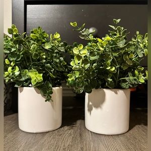 Potted fake plant duo
